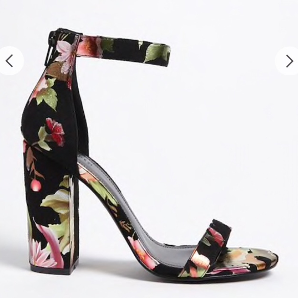 Floral Faux Suede Heels